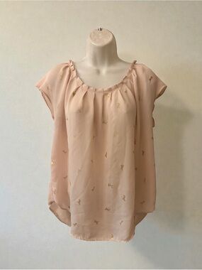 SUMMER SALE! LC Lauren Conrad Blush Pink Flutter Sleeve Blouse with Gold Accents